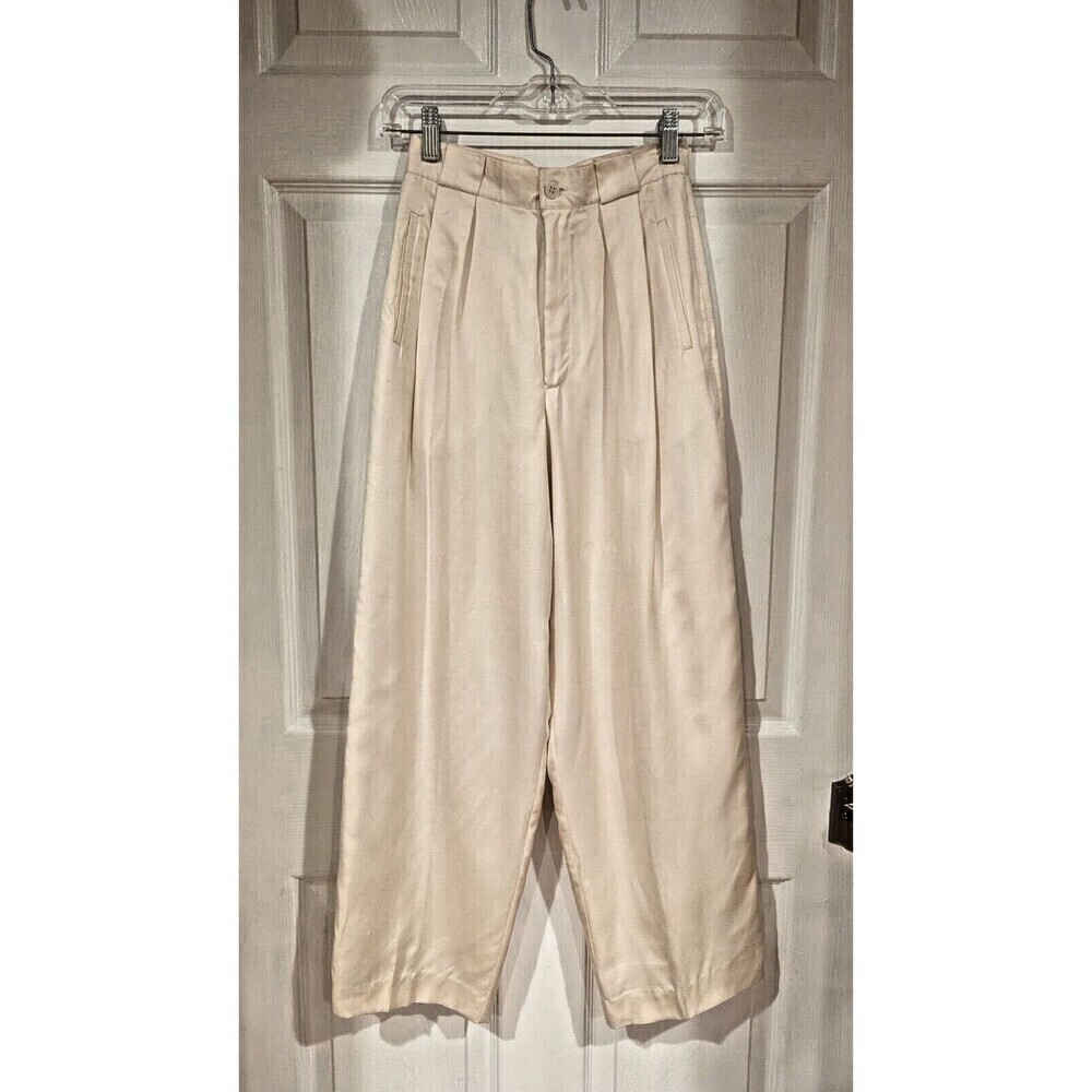 Vintage '80s Condor Silk Pleated Trousers Size 4 Cream Colored Quiet Luxury